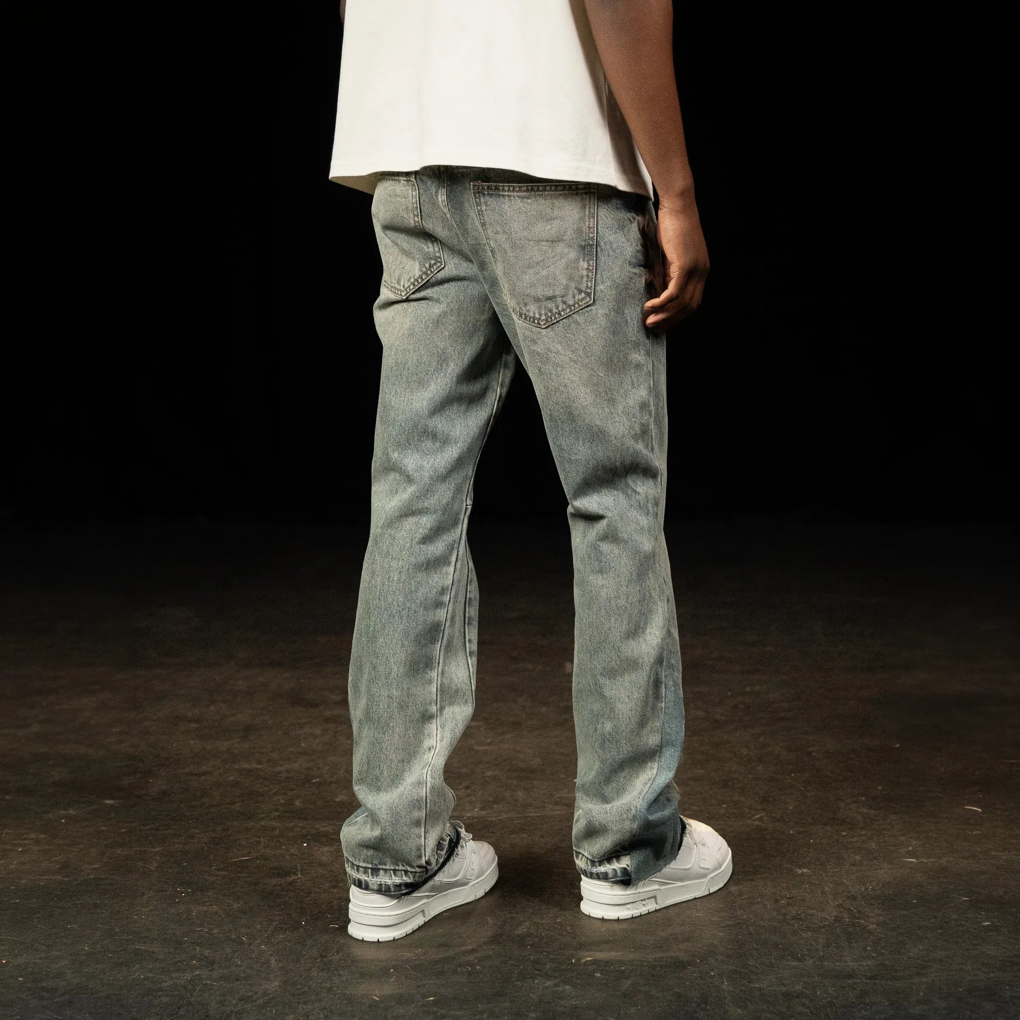 Back View of SIARR Flared Jeans Dusty Blue